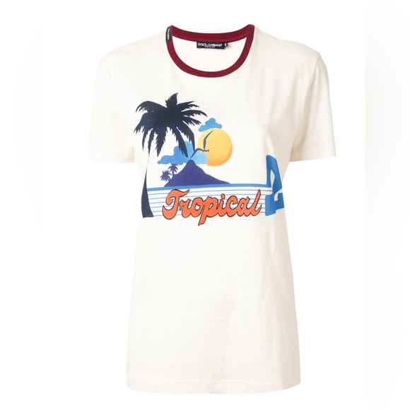 DOLCE & GABBANA "Tropical" Printed Ivory Cotton T-shirt Sz 46 IT/10 US - Picture 1 of 12